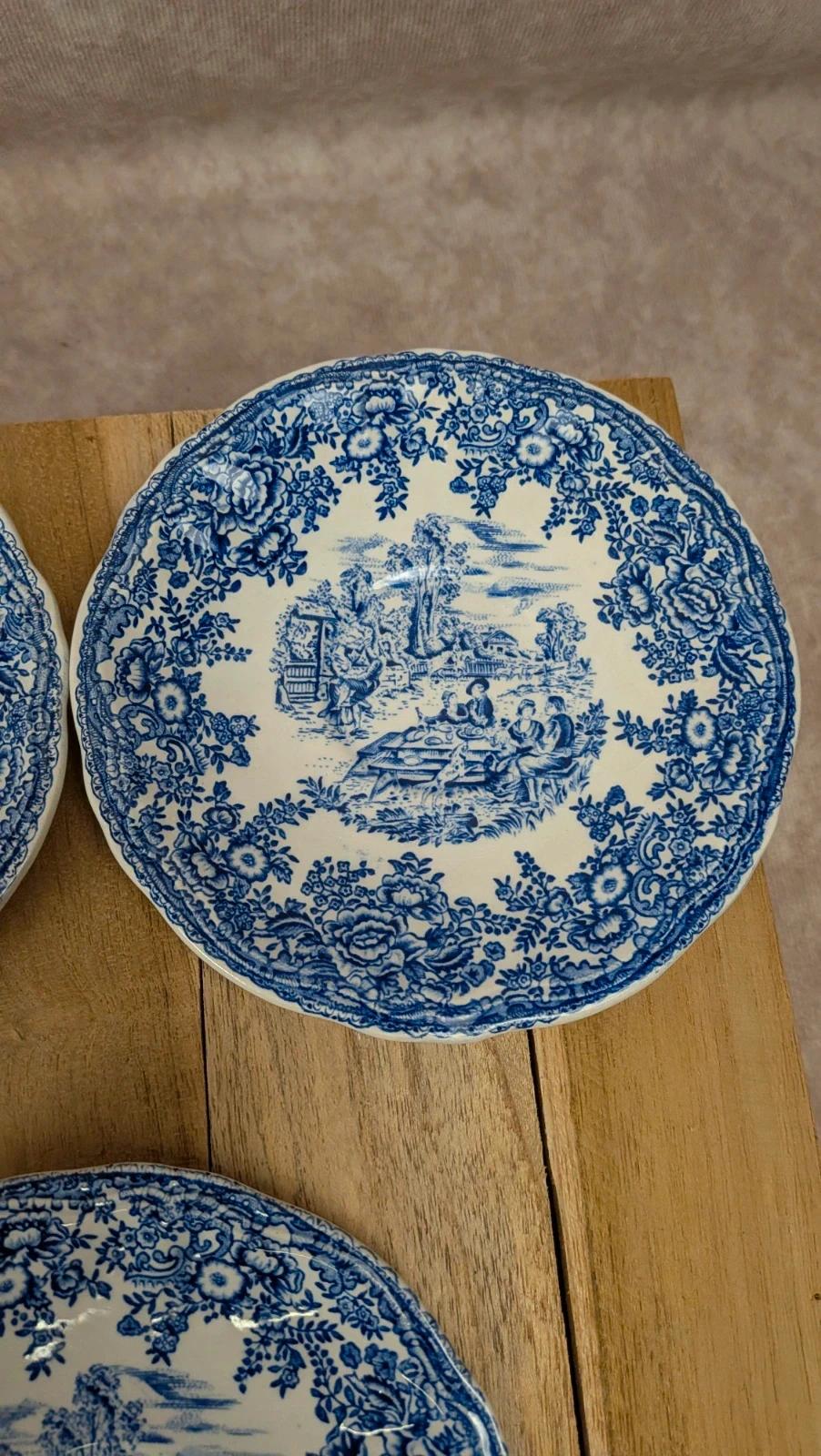 5 soucoupes Lunéville Kg modèle Toile de Jouy bleu –