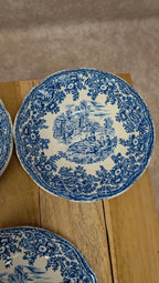 5 soucoupes Lunéville Kg modèle Toile de Jouy bleu –