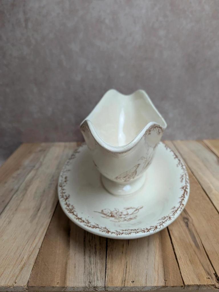 Saucière Terre de Fer Creil et Montereau Silva décor oiseaux