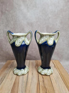 Trio de cheminée ancien Gustave De Bruyn Fives Lille faïence Art nouveau 🌿💙