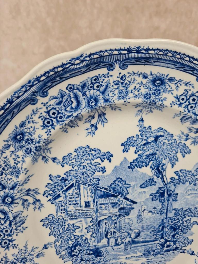Lot de 6 assiettes plates Kg Lunéville, modèle The Cottage, décor bleu grand feu 🇫🇷