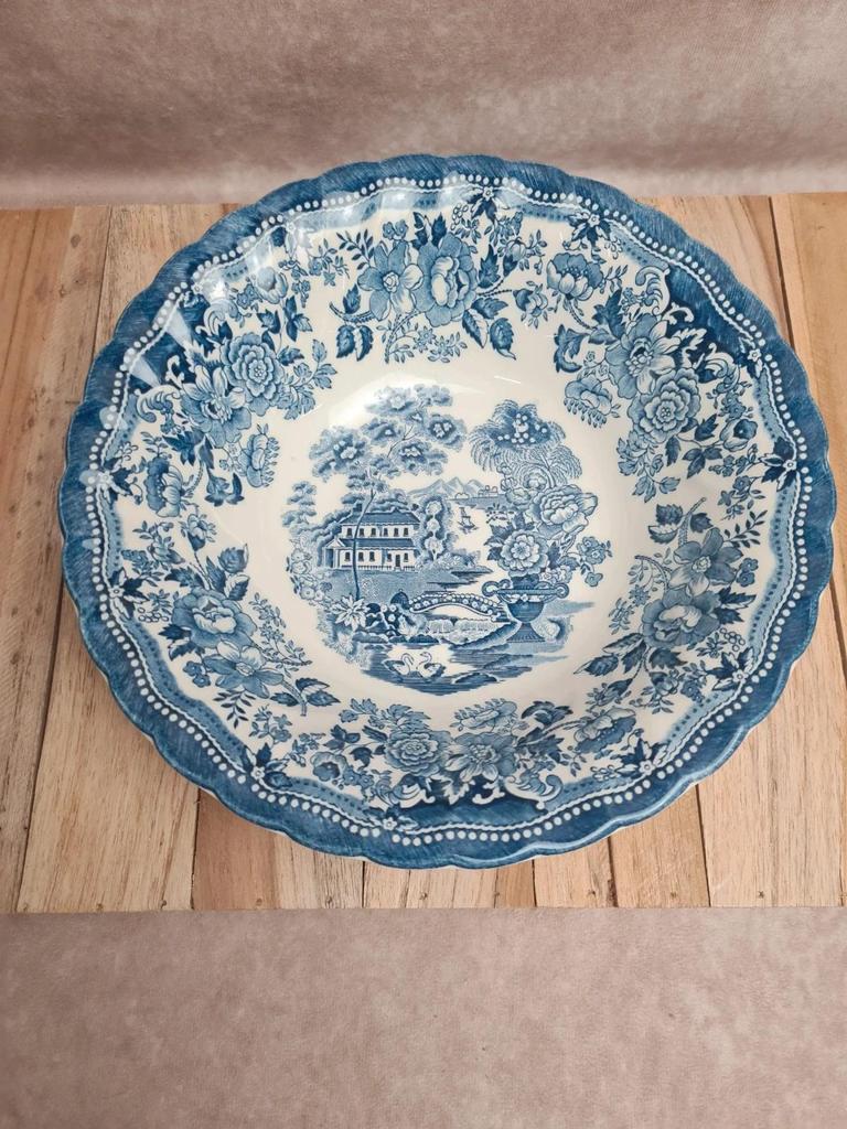 Saladier vintage Myott Meakin toile de Jouy bleu – faïence anglaise – décor champêtre