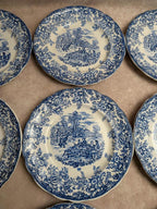 Lot de 12 assiettes plates Terre de fer Bp – Décor bleu toile de Jouy