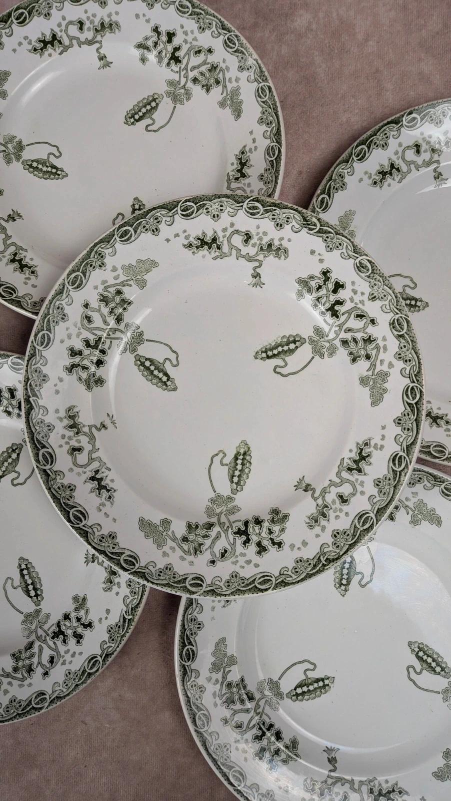 Lot de 6 assiettes plates anciennes Saint Amand – Terre de fer – Modèle Modern-style