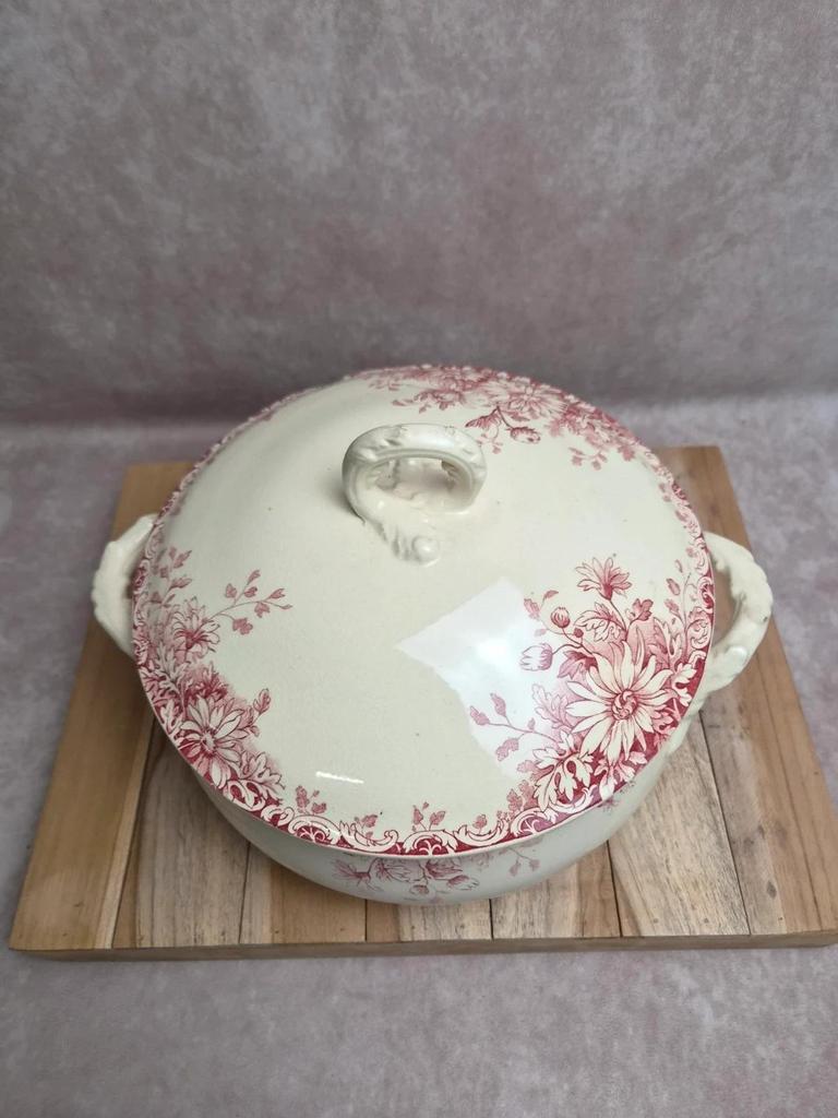 Soupière ancienne Gien “fleurs d’automne” 🌸 Terre de fer vintage