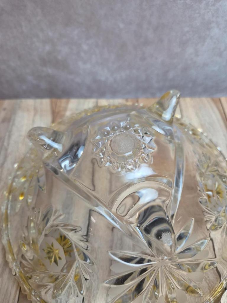 Grande coupe tripode Walther Glas Komet – Verre cristallin jaune ambré vintage