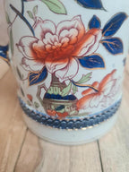 Pichet ancien Burleigh Ware Angleterre décor floral doré bleu cobalt avec couvercle
