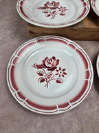 Lot de 6 assiettes plates anciennes Badonviller Fb – roses bordeaux
