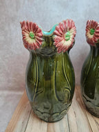 Paire de vases barbotine Francis Mas 🌸 céramique verte fleurs Art nouveau