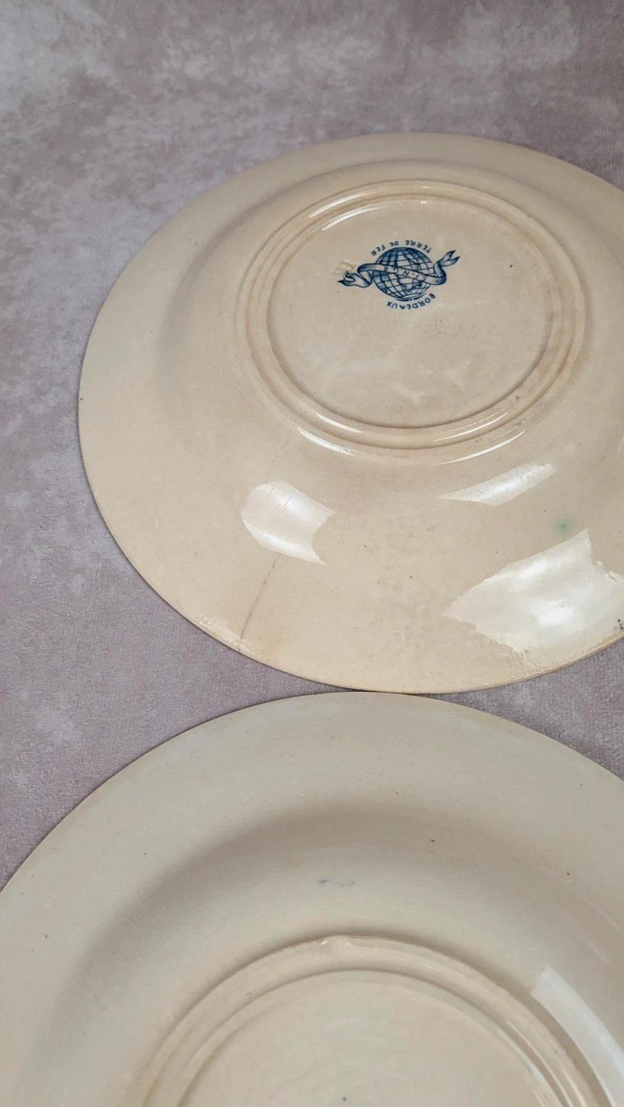 Lot de 5 assiettes creuses anciennes Vieillard & Cie Bordeaux, modèle Clématite