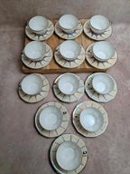 Service à café Art déco Limoges Unique signé Pailles – 27 pièces en porcelaine irisée