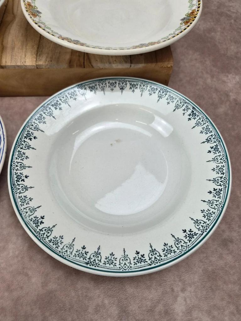 Lot de 6 assiettes creuses dépareillées vintage Terre de Fer & faïence ancienne