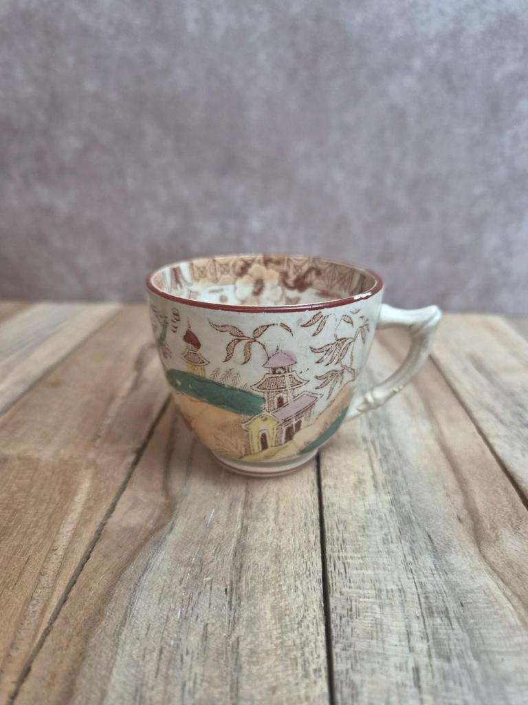 Tasse terre de fer Sarreguemines modèle Kyoto polychrome ancienne