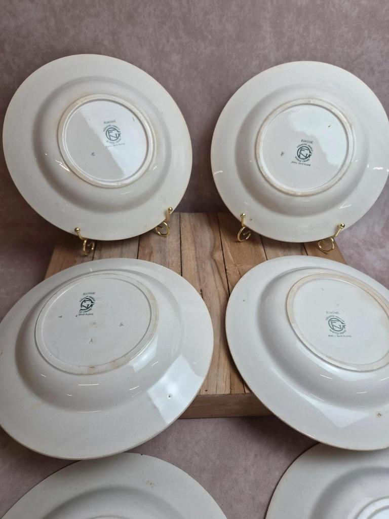 Lot de 6 assiettes creuses anciennes Faïencerie Nouvelle Givors – Modèle Simone – Faïence française