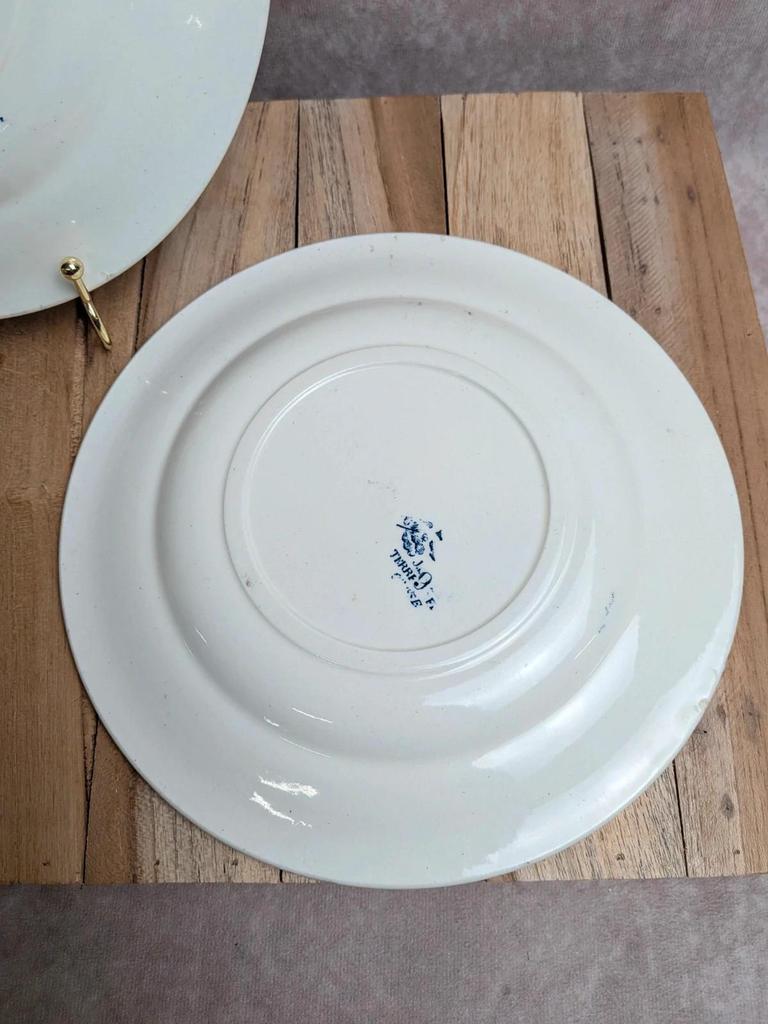 Lot de 2 assiettes Terre de Fer polychrome Clairefontaine modèle Chasse décor lièvre