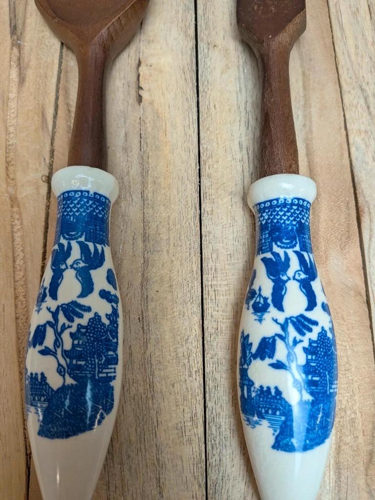 Set à salade vintage céramique & bois – Huilier/vinaigrier + couverts