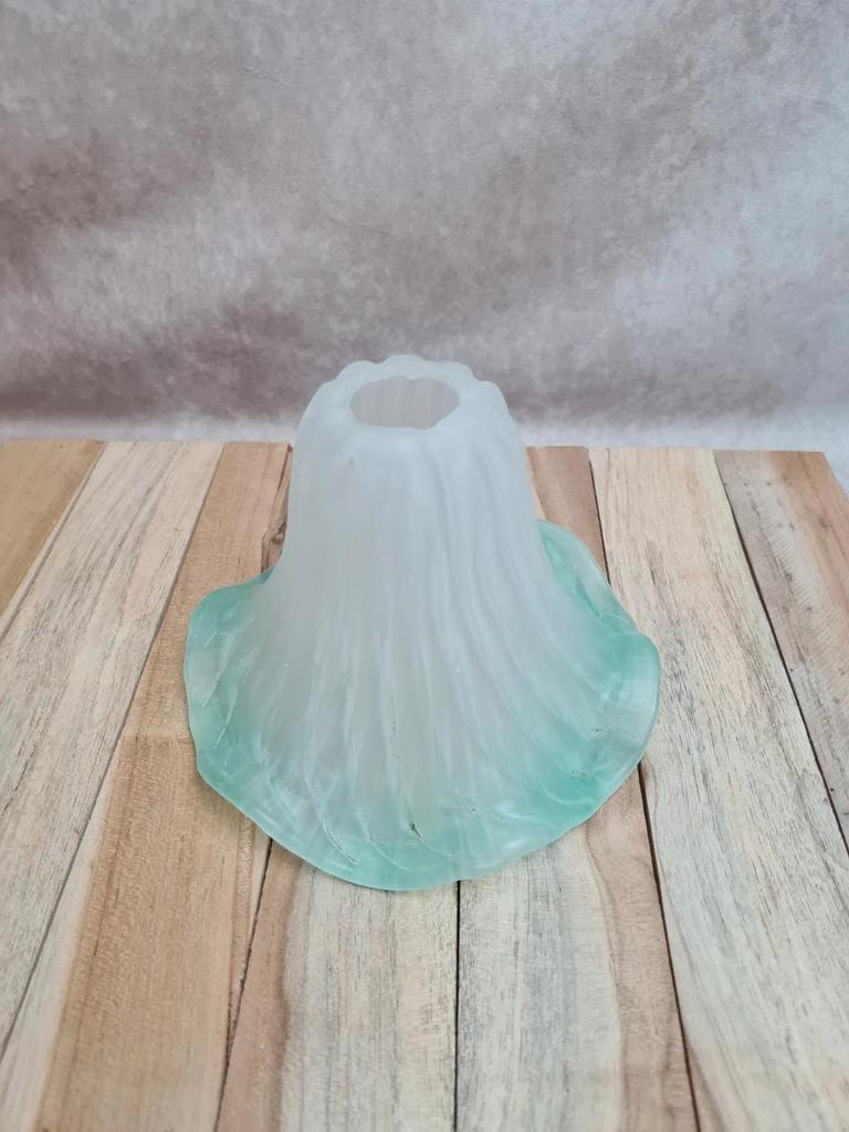 Abat-jour ancien tulipe verre opalin turquoise 💡 déco vintage années 30-50