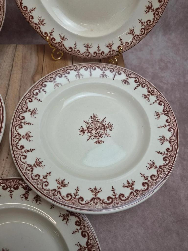 Lot de 5 assiettes creuses Terre de Fer Clairefontaine Rouen sépia Xixe