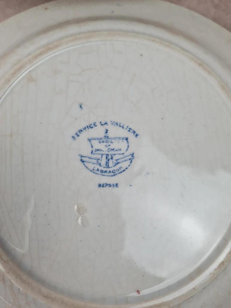 Lot de 6 assiettes plates anciennes Creil et Montereau, Service La Vallières, 23 cm