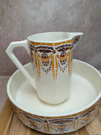 Ensemble de toilette ancien terre de fer Hbcm Thérèse broc bassine Art déco