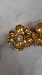 Boucles d’oreilles vintage à clips dorées fleur & perle