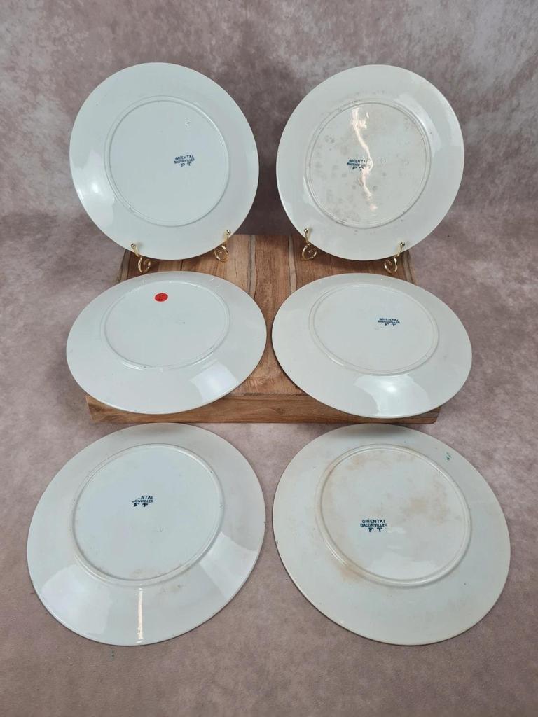 Lot de 6 assiettes plates Badonviller – modèle “oriental” 🩵
