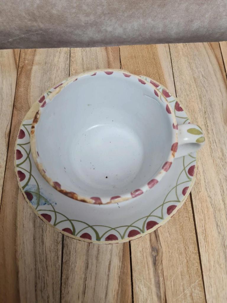 Tasse et sous-tasse ancienne faïence décor floral vintage 🌸