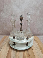 Huilier vinaigrier ancien Gien Clara terre de fer présentoir flacons verre Xixe 🏺