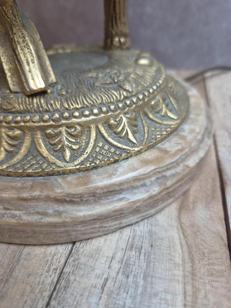 Grande lampe vintage en laiton moulé – Phénix – socle en onyx – années 60/70