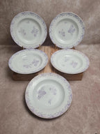 Lot 5 assiettes creuses Terre de Fer Creil & Montereau Service Louis Xv lilas rare