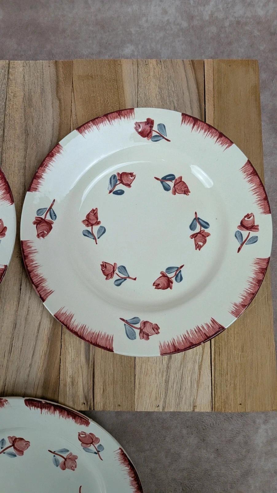 Lot de 3 assiettes à dessert Gien Venise peintes à la main