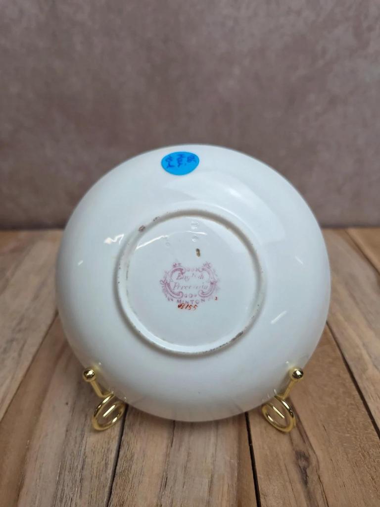 Sous-tasse ancienne Minton English Porcelain – décor oiseaux & branche fleurie – esprit chinois