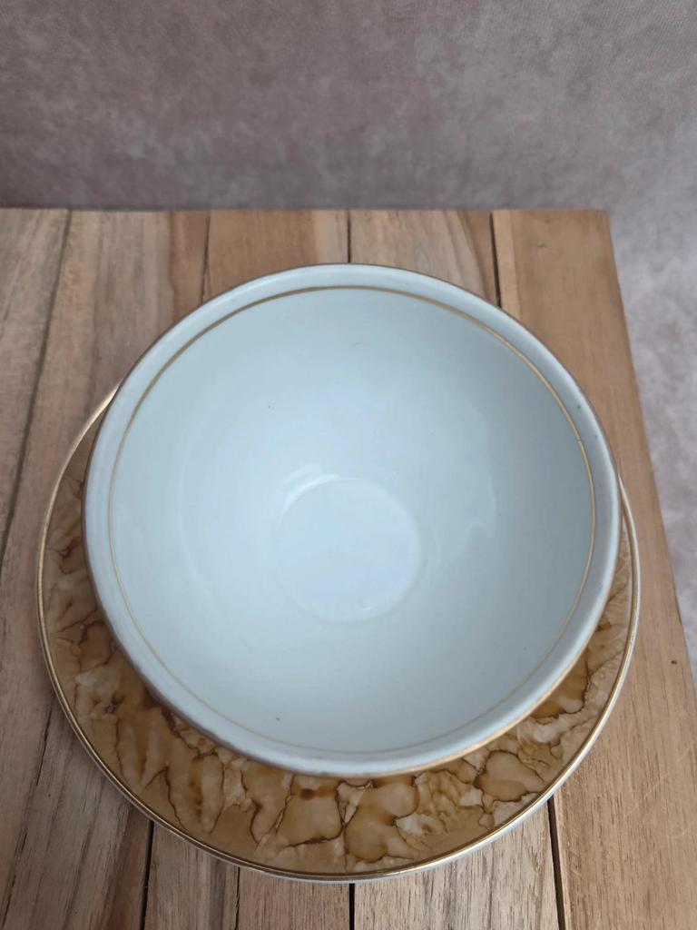 Ensemble tasse & bol en porcelaine Karolina – décor marbré or – Made in Poland