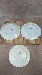 Lot de 3 assiettes anciennes en terre de fer – dépareillées bleu & blanc