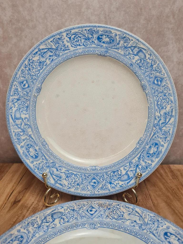 Assiettes à dessert terre de fer anglaises 1872 💙 Émile Bourgeois Grand Dépôt Paris