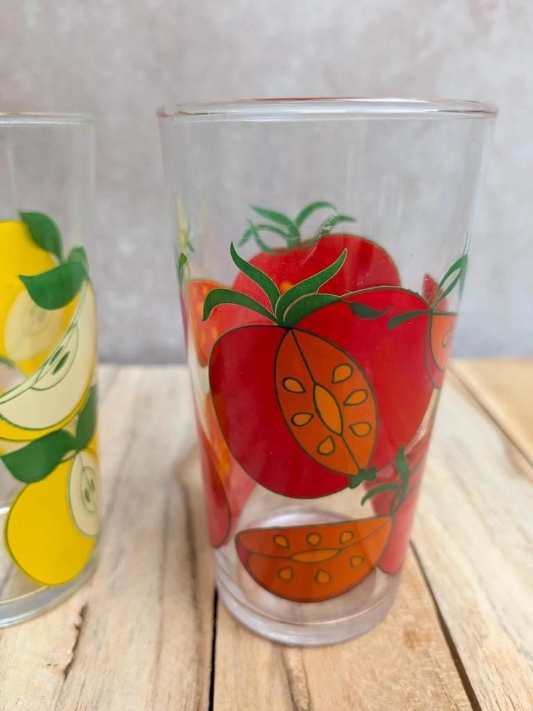 Lot de 2 verres vintage décor fruits 🍅🍏 Années 70/80