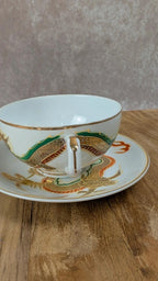Tasse & soucoupe vintage – motif dragon & lithophanie