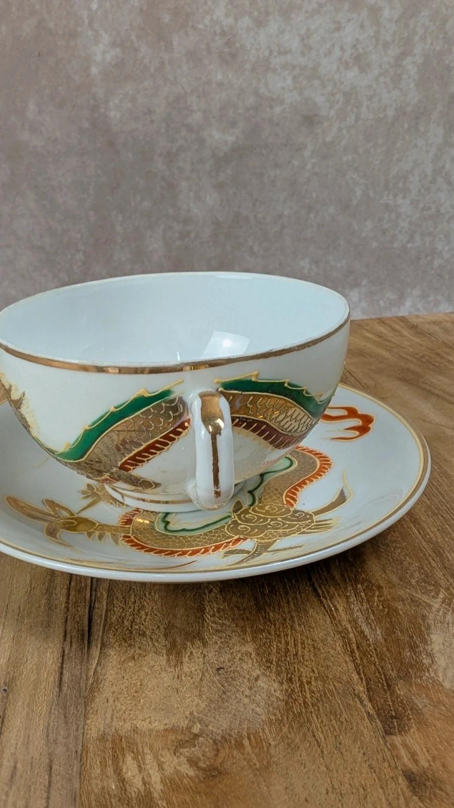 Tasse & soucoupe vintage – motif dragon & lithophanie
