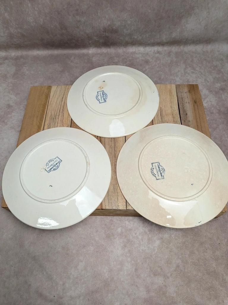 Lot de 3 assiettes à dessert Terre de fer Sarreguemines Digoin modèle Alger