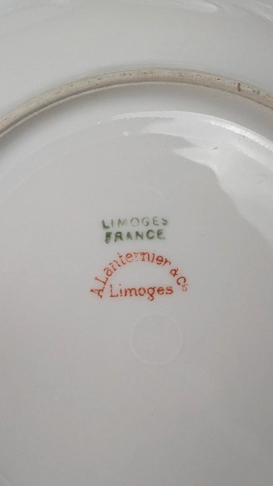 Lot de 5 petites assiettes anciennes Limoges A. Lanternier – décor fleuri rose