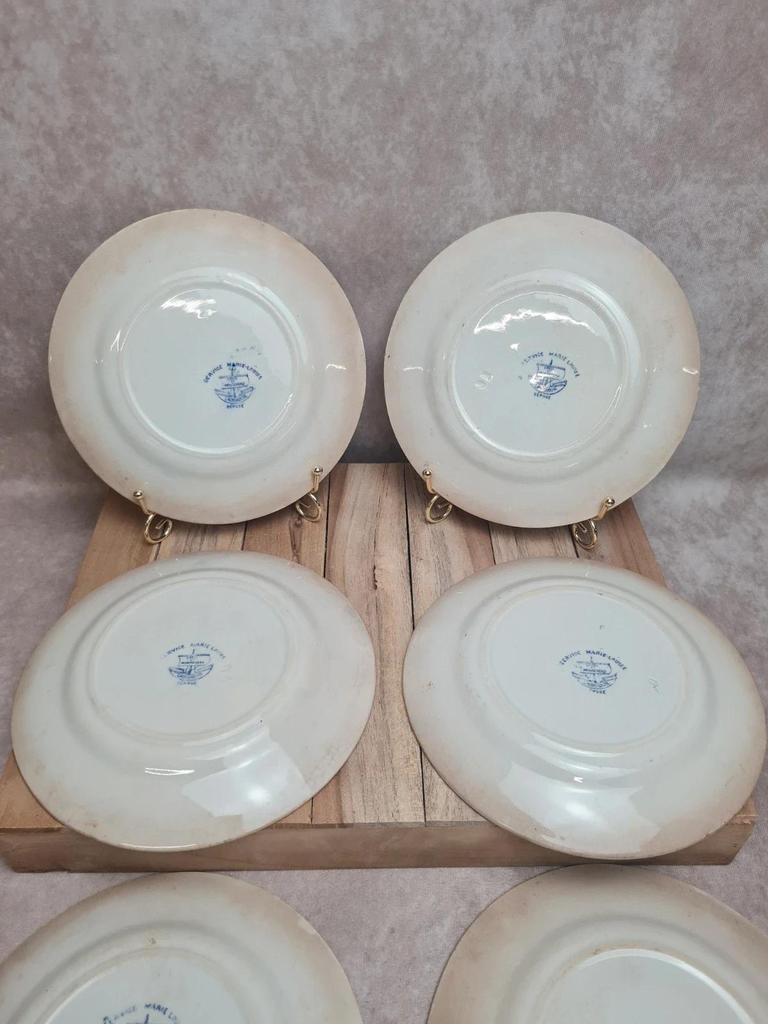 Lot de 9 assiettes dessert anciennes Creil Montereau Marie Louise Terre de Fer bleu