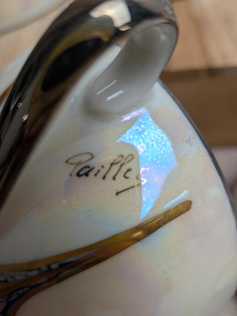 Service à café Art déco Limoges Unique signé Pailles – 27 pièces en porcelaine irisée