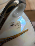 Service à café Art déco Limoges Unique signé Pailles – 27 pièces en porcelaine irisée