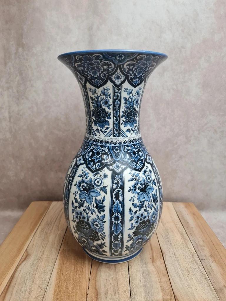 Vase vintage Delfia bleu et blanc – Grand modèle floral – Esprit Delft / hollandais 💙