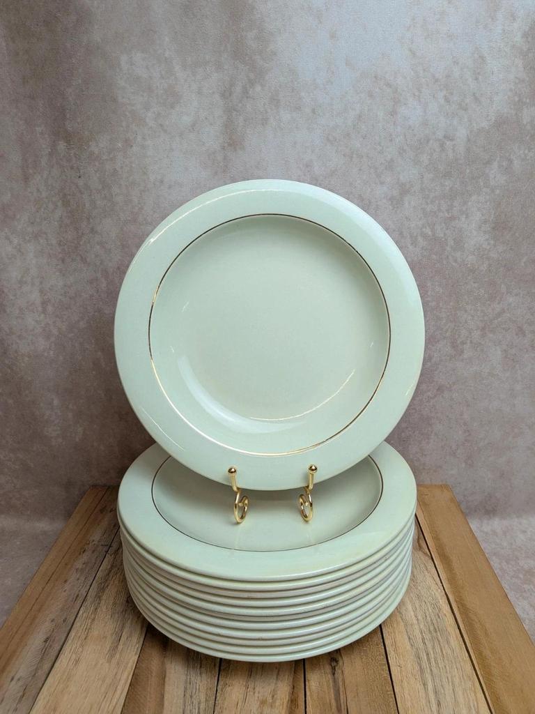 Lot de 12 assiettes creuses Opaceline Salins liseré doré vintage