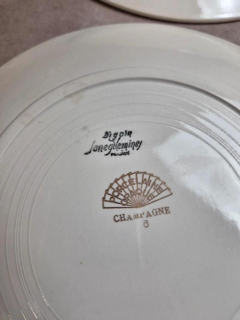 Lot 7 assiettes plates Digoin Sarreguemines Champagne – Porcelaine opaque vintage
