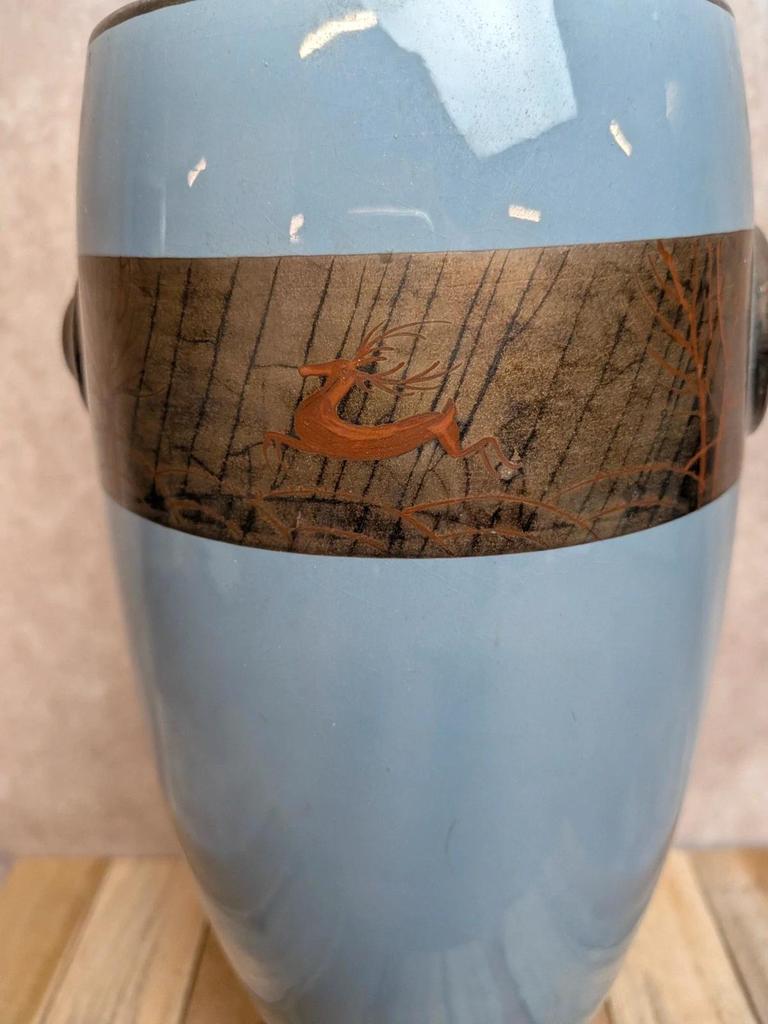 Vase Art Déco Maurice Pinon Tours céramique bleue décor stylisé