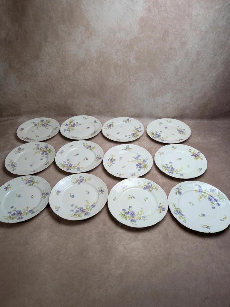 lot de 12 assiettes à dessert en porcelaine de Limoges Gda France – décor floral