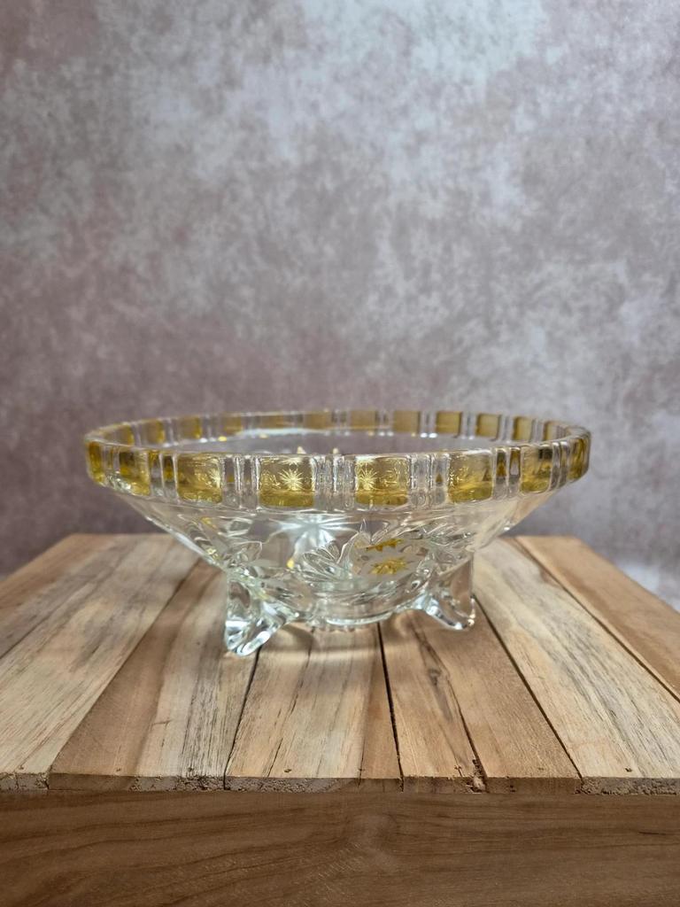 Grande coupe tripode Walther Glas Komet – Verre cristallin jaune ambré vintage