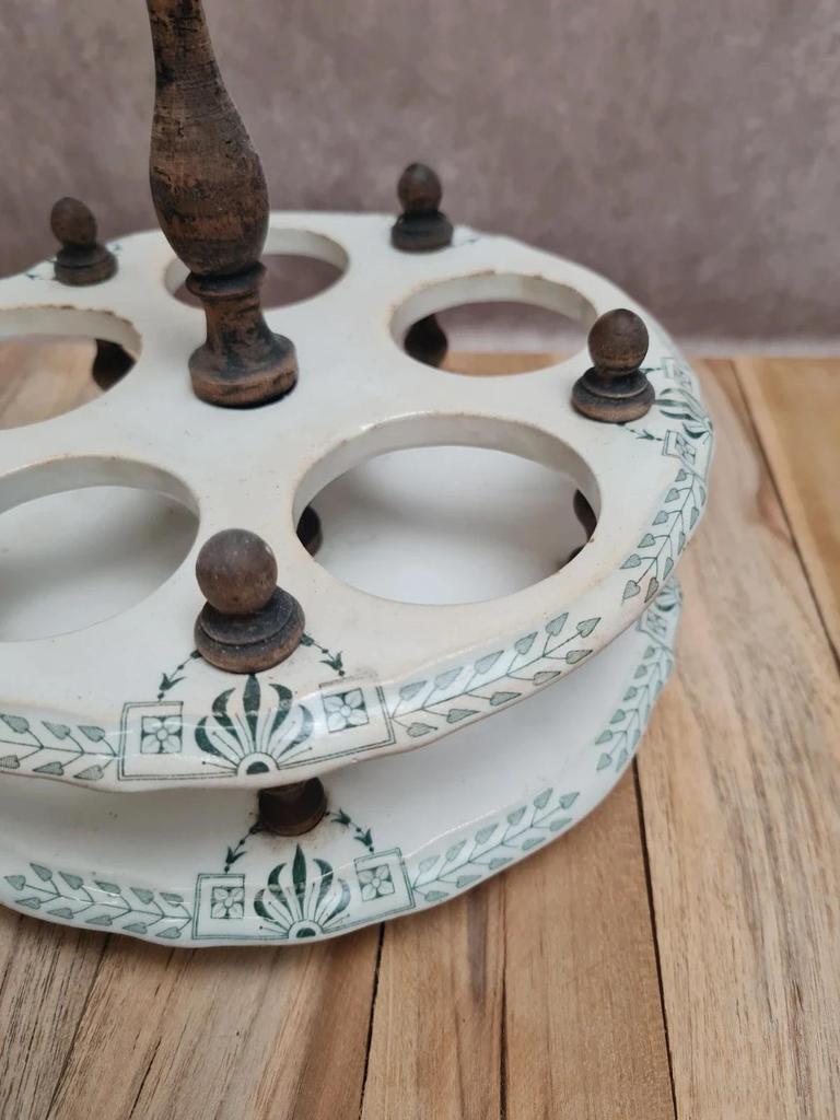 Huilier vinaigrier ancien Gien Clara terre de fer présentoir flacons verre Xixe 🏺